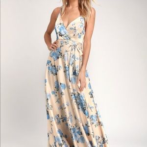 LULUS SATIN FLORAL PRINT MAXI DRESS